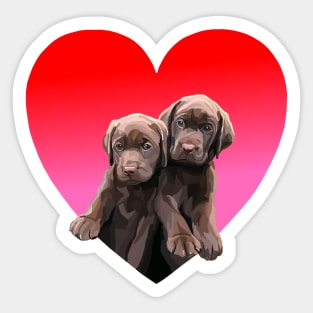 Chocolate Lab Pups Inside Heart Sticker